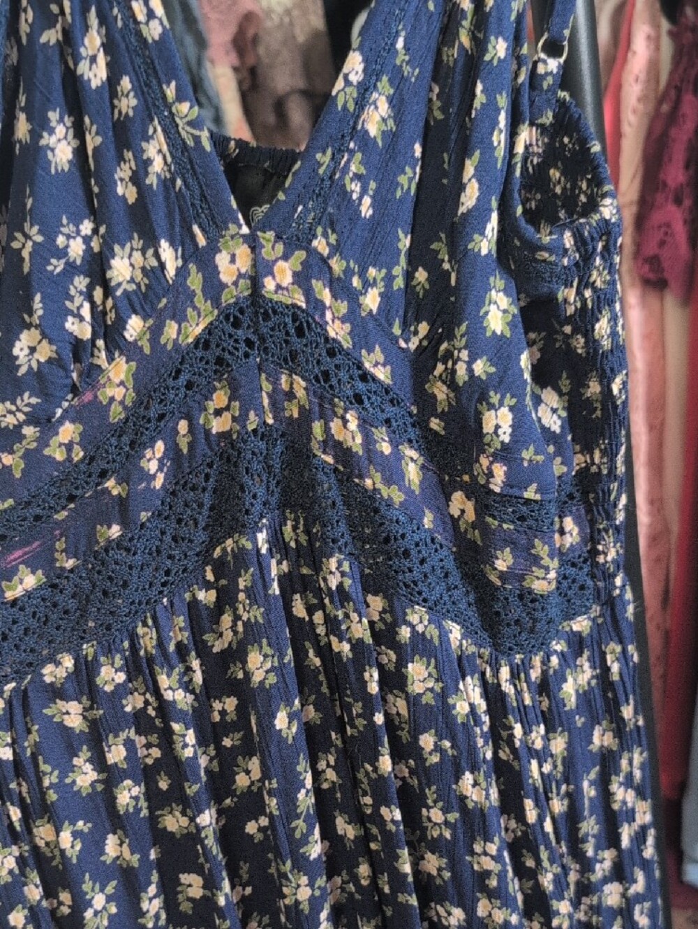 Angie Navy and White Floral Maxi Dress NWT. Small Flaw Read Description - Picture 2 of 5